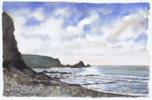 The beach below Blegberry and Duxberry; available to buy; see Paintings for sale at the top of the menu on the right